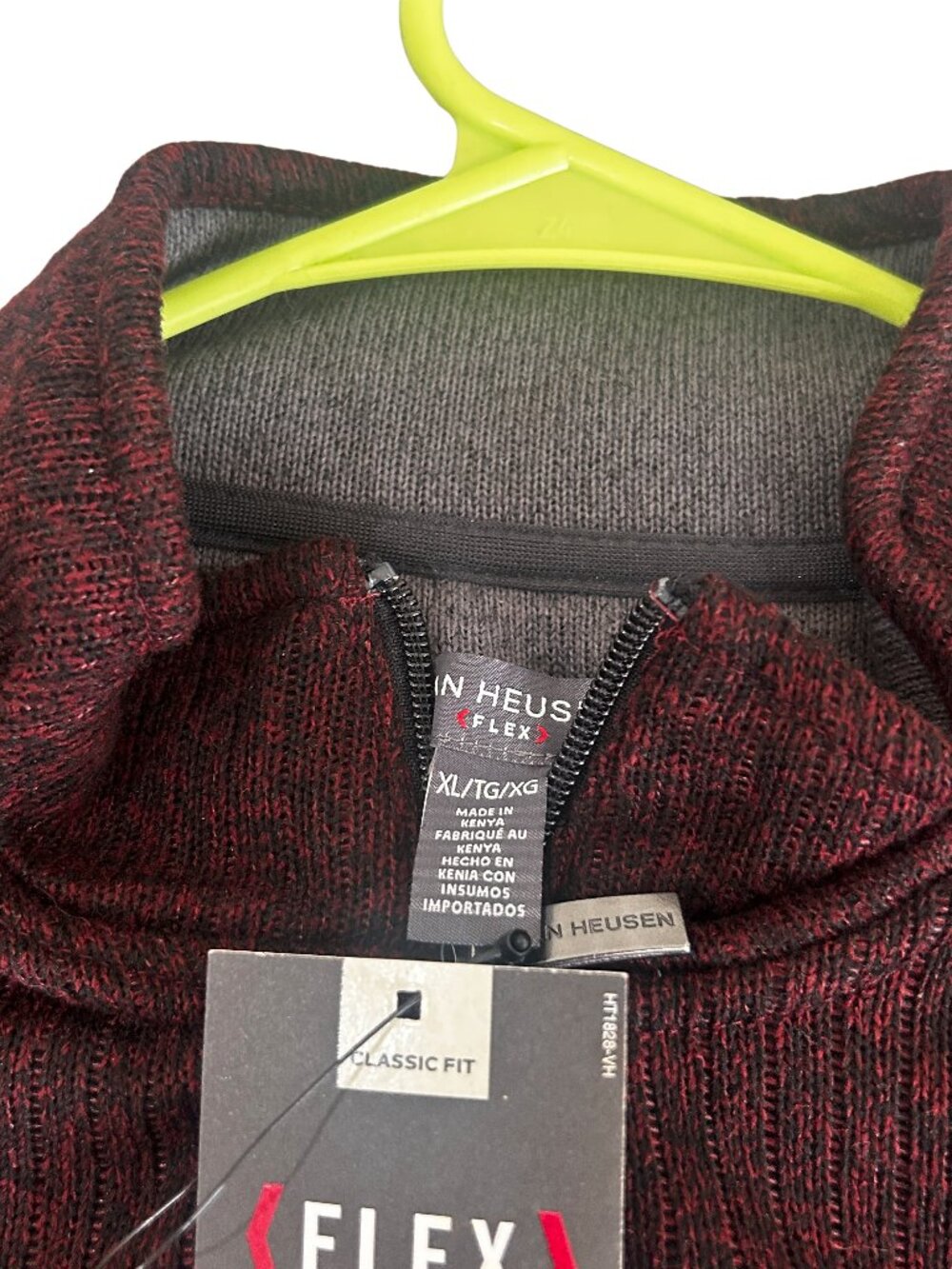 Van Heusen Flex Quarter Zip Knit Pullover Xl Classic Fit Burgundy Heather Gray